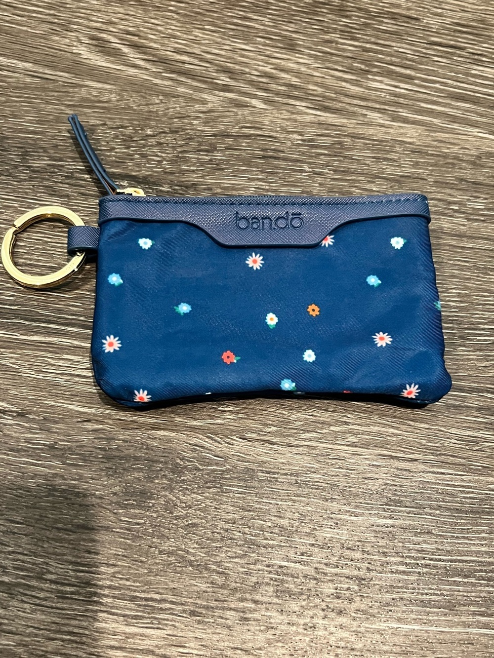 ban.do Navy Floral Coin & Key Pouch with Gold Ring